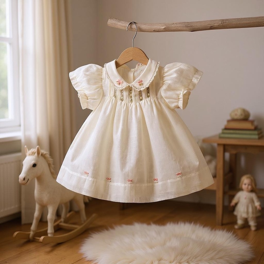Elegant Cream Baby Vintage Handmade Formal Dress